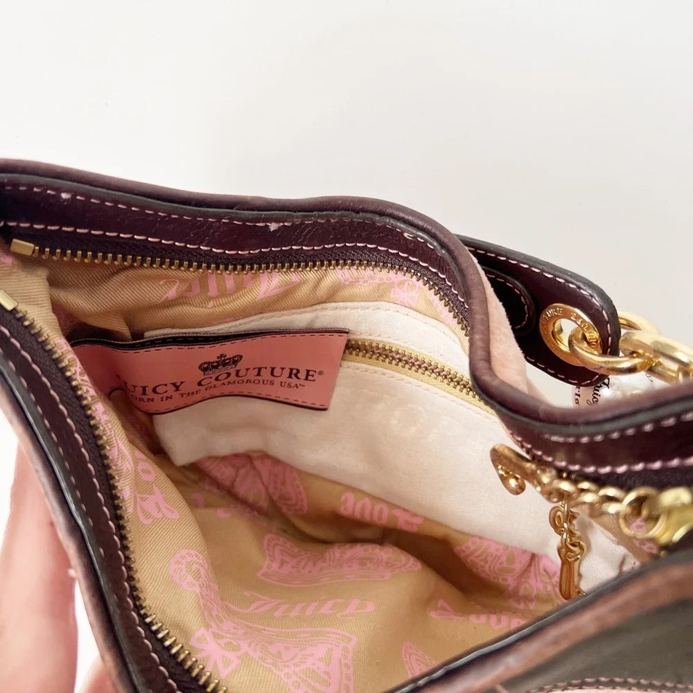 Vintage Y2K Juicy Couture Hobo Bag Small Pink Velour Leather Juicy Pretty Thing